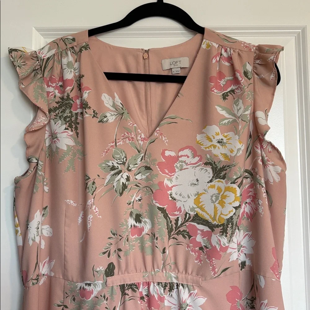 LOFT Pink Floral Smocked Ruffle Dress size XL - Picture 3 of 6